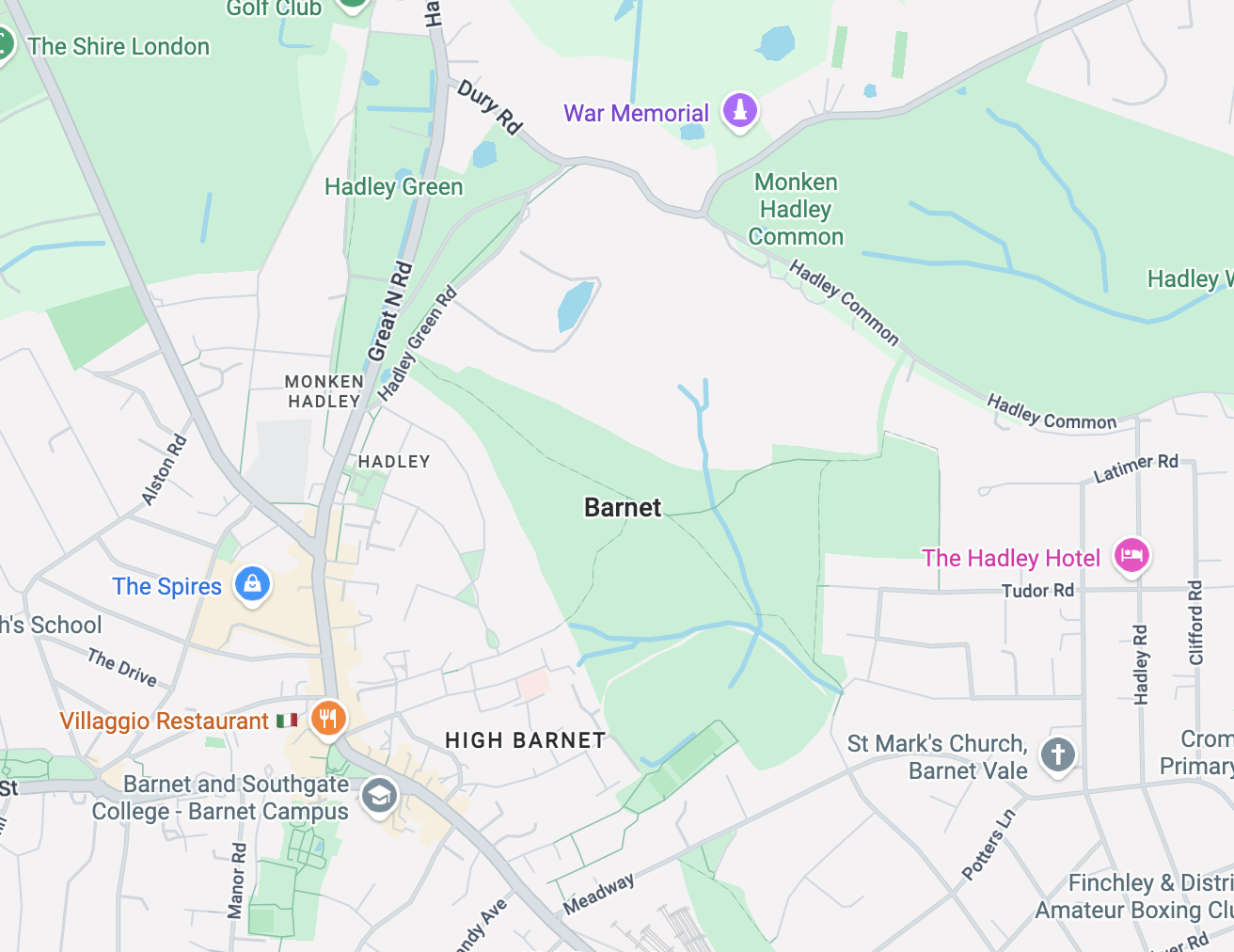 Map of Barnet in North London